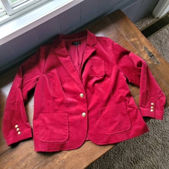Talbots Jackets & Blazers - Talbots Corduroy Cotton Stretch 2-Button Blazer size 16W Red Gold Hardware